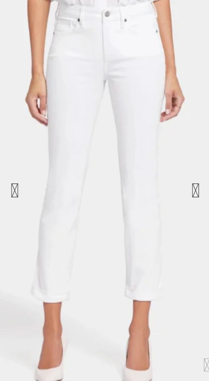 NYDJ Sheri Slim Ankle Jean White Lift Tuck 14 Coastal Grandma Resort Casual Chic